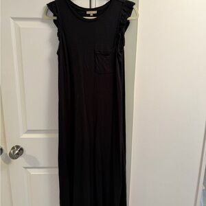 Lilla P Black Maxi Dress with Ruffle Sleeves